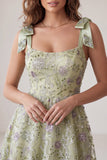 Dusty Sage A-Line Floral Thick Straps Short Homecoming Dress with Beading