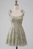 Dusty Sage A-Line Floral Thick Straps Short Homecoming Dress with Beading