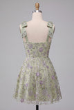 Dusty Sage A-Line Floral Thick Straps Short Homecoming Dress with Beading