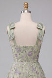 Dusty Sage A-Line Floral Thick Straps Short Homecoming Dress with Beading