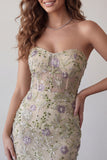 Sweetheart Dusty Sage Bodycon Floral Sheer Corset Short Homecoming Dress with Beading