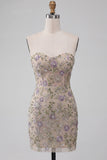 Sweetheart Dusty Sage Bodycon Floral Sheer Corset Short Homecoming Dress with Beading