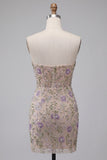 Sweetheart Dusty Sage Bodycon Floral Sheer Corset Short Homecoming Dress with Beading