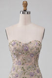 Sweetheart Dusty Sage Bodycon Floral Sheer Corset Short Homecoming Dress with Beading