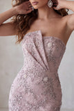 Strapless Bodycon Pearl Floral Ruched Short Homecoming Dress with Beading