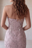 Strapless Bodycon Pearl Floral Ruched Short Homecoming Dress with Beading