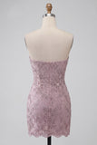 Strapless Bodycon Pearl Floral Ruched Short Homecoming Dress with Beading