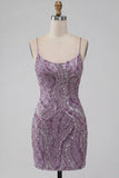 Lilac Bodycon Spaghetti Straps Short Homecoming Dress with Sequins