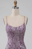 Lilac Bodycon Spaghetti Straps Short Homecoming Dress with Sequins