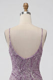 Lilac Bodycon Spaghetti Straps Short Homecoming Dress with Sequins