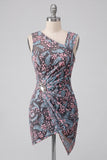 Black Bodycon Floral Ruched Short Homecoming Dress with Embroidery
