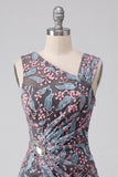 Black Bodycon Floral Ruched Short Homecoming Dress with Embroidery