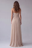 Champagne Strapless A-Line Ruched Long Formal Dress