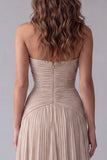 Champagne Strapless A-Line Ruched Long Formal Dress
