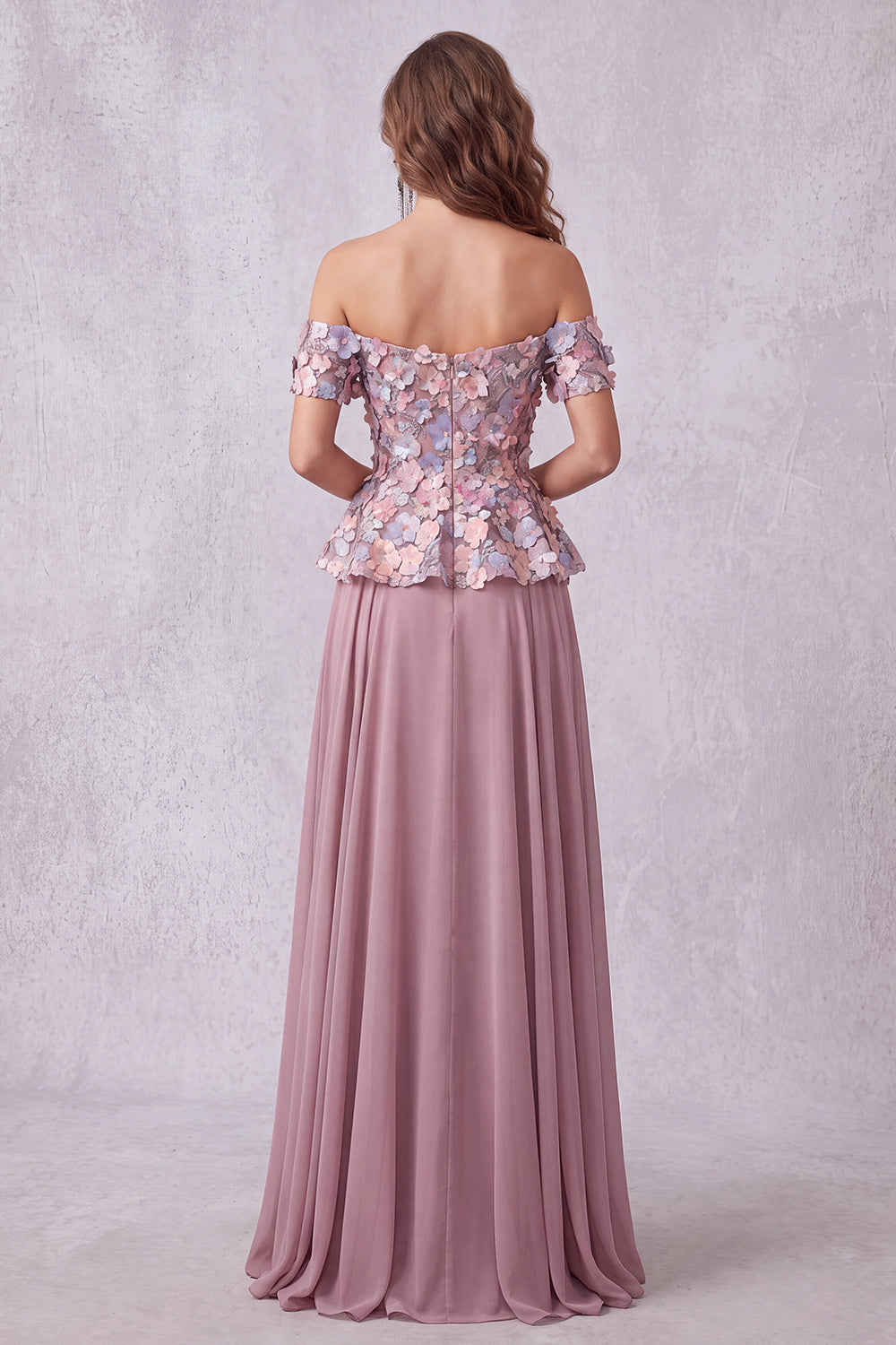 Vintage Mauve 3D Floral Appliques A-Line Off The Shoulder Formal Dress