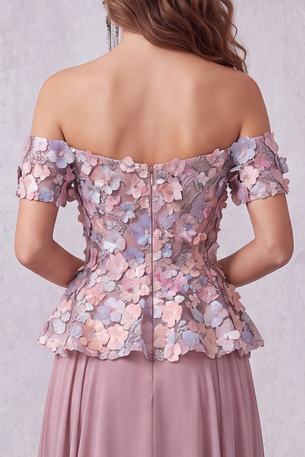 Vintage Mauve 3D Floral Appliques A-Line Off The Shoulder Formal Dress