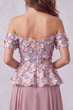 Vintage Mauve 3D Floral Appliques A-Line Off The Shoulder Formal Dress