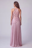 Pink A-Line Floral Embroidery Long Formal Dress
