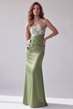 Green Merimaid Floral Appliques Ruched Halter Formal Dress