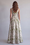 Light Green Floral Ruched Jacquard A-Line Formal Dress with 3D Flower