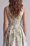 Light Green Floral Ruched Jacquard A-Line Formal Dress with 3D Flower
