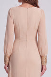 Champagne Sequin Floral Asymmetrical Formal Dress with Side Streamer