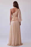 Champagne Asymmtrical Halter Floral Embroidery A-Line Formal Dress