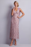 Vintage Mauve Halter Neck Sheath Sequins Floral Long Mother of the Bride Dress