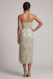 Dusty Sage Strapless Bodycon Ruched Sequins Floral Mother of the Bride Dress with Sash