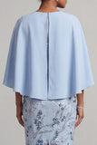 Bodycon Sky Blue Round Neck Sequins Floral Mother of the Bride Dress with Cape Sleeves
