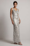 Sparkly Silver Cowl Neck Sequins Mermaid Long Mother of the Bride Dress