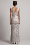 Sparkly Silver Cowl Neck Sequins Mermaid Long Mother of the Bride Dress