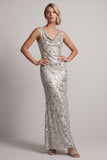 Sparkly Silver Cowl Neck Sequins Mermaid Long Mother of the Bride Dress