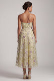 A-Line Dusty Sage Strapless Sequins Floral Midi Mother of the Bride Dress