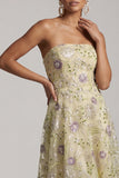 A-Line Dusty Sage Strapless Sequins Floral Midi Mother of the Bride Dress