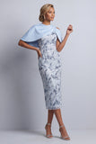 Sky Blue Floral Bodycon Sequins Midi Mother of the Bride Dress with Pockets