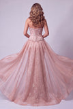 Mermaid Blush Sweetheart Floral Sequins Lace Up Back Pageant Dress with Ruffle Overskirt