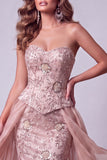Mermaid Blush Sweetheart Floral Sequins Lace Up Back Pageant Dress with Ruffle Overskirt