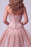 Mermaid Blush Sweetheart Floral Sequins Lace Up Back Pageant Dress with Ruffle Overskirt