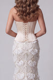 Ivory Strapless Mermaid Corset Sequins Long Pageant Dress with Lace Up Back