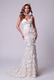 Mermaid Ivory Corset Sequins Thick Straps Long Pageant Dress with Train