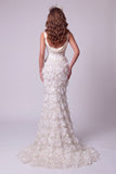 Mermaid Ivory Corset Sequins Thick Straps Long Pageant Dress with Train
