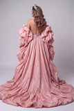 Sweetheart Pink Mermaid Corset Sequins Long Pageant Dress with Ruffle Train