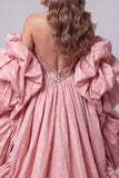 Sweetheart Pink Mermaid Corset Sequins Long Pageant Dress with Ruffle Train