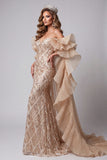 Champagne Sweetheart Mermaid Sequins Long Pageant Dress with Train