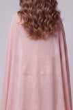 Sweetheart Blush Mermaid Floral Ruffled Sequins Long Pageant Dress with Cape