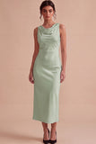White Mermaid Cowl Neck Satin Midi Engagement Dress
