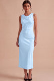 White Mermaid Cowl Neck Satin Midi Engagement Dress