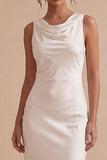 White Mermaid Cowl Neck Satin Midi Engagement Dress