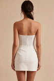 Strapless White Bodycon Mini Bridal Shower Dress with Lace